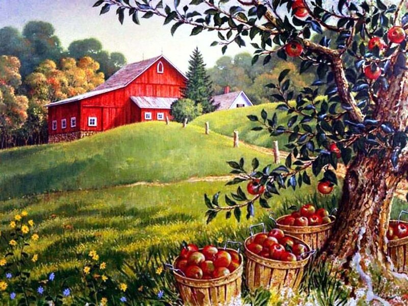 Red Barn on Hill — Serene