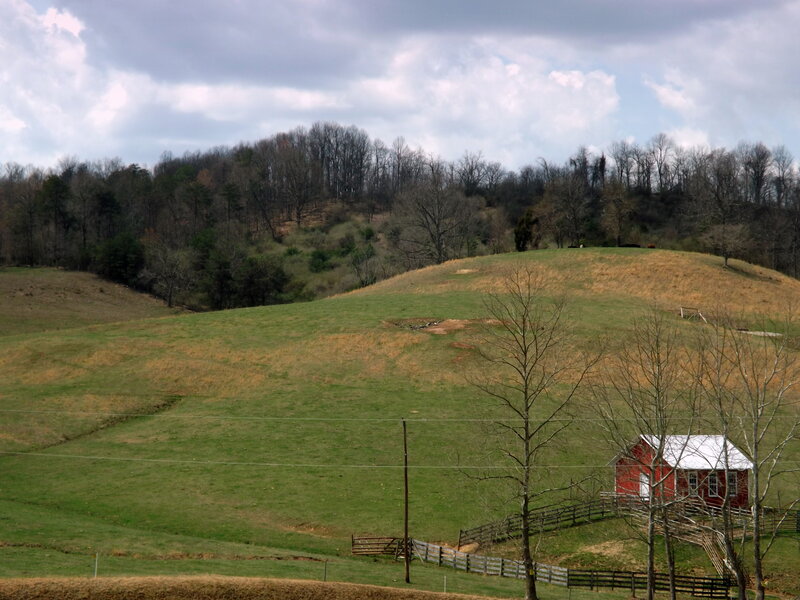 Red Barn on Hillside — Green