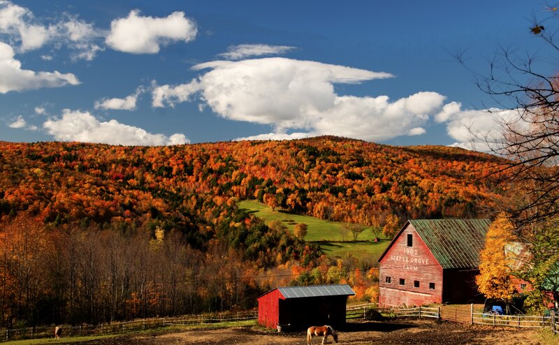 Red Barn on Hillside — Serene