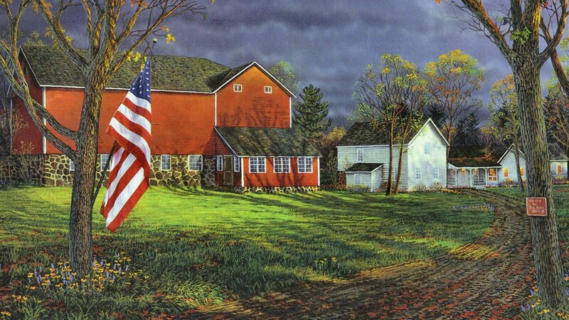 Red Barn with American Flag