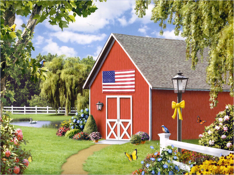 Red Barn with Flag