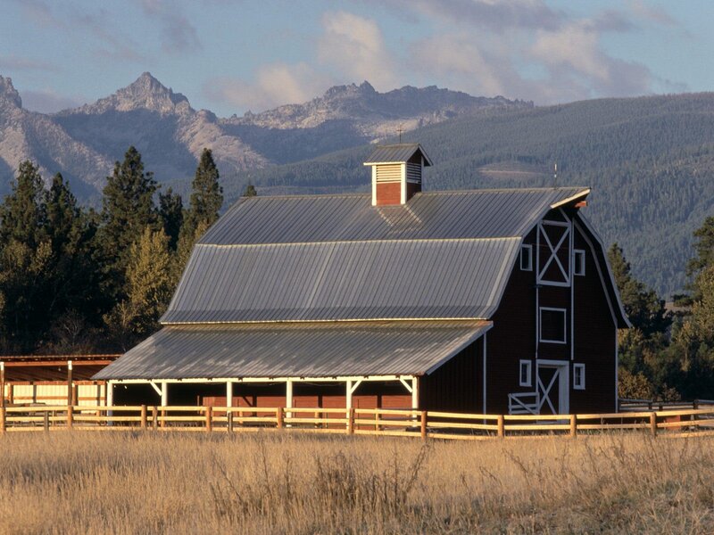 Red Barn with Mountains