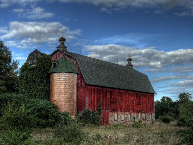 Red Barn with Silo — Dramatic