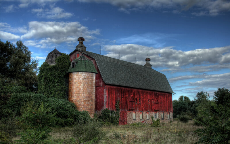 Red Barn with Silo — Serene