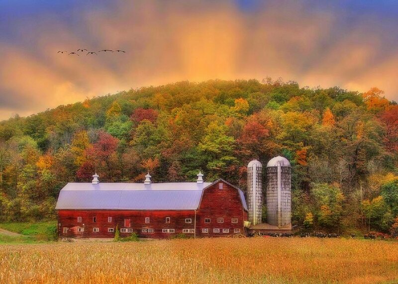 Red Barn with Silos