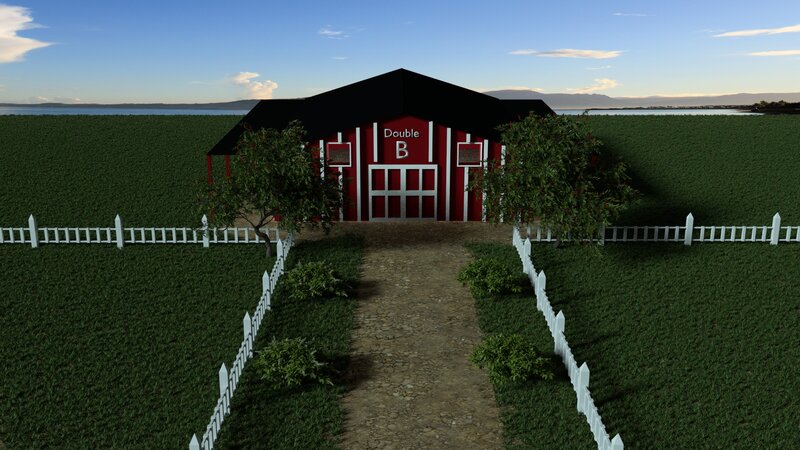 Red Barn with White Fence — Serene, Sunset