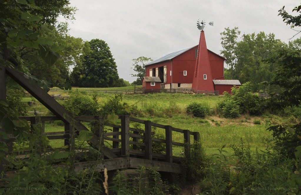 Red barn with windmill