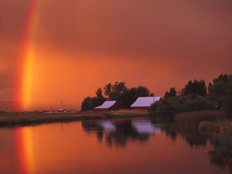 Red Barns by River — Orange