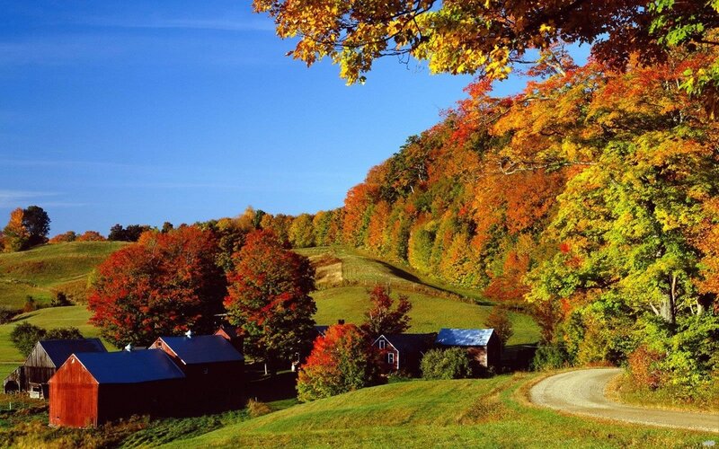 Red Barns in Autumn — Blue