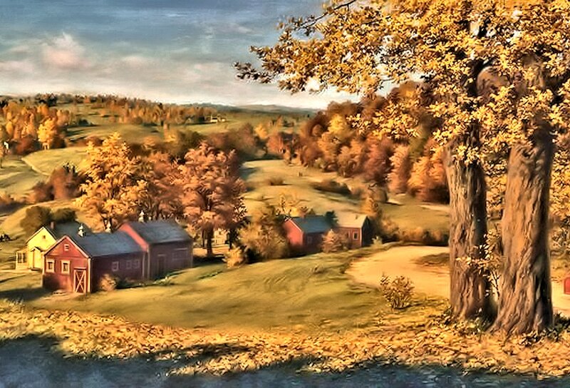 Red Barns in Autumn — Orange