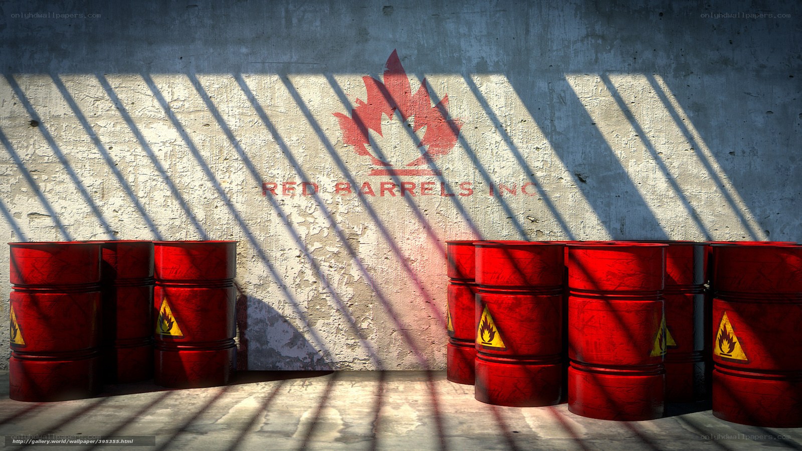 Red barrels in warehouse