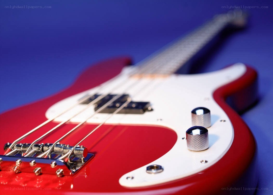 red bass guitar close-up
