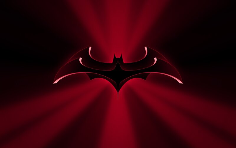 Red Batman symbol with light rays