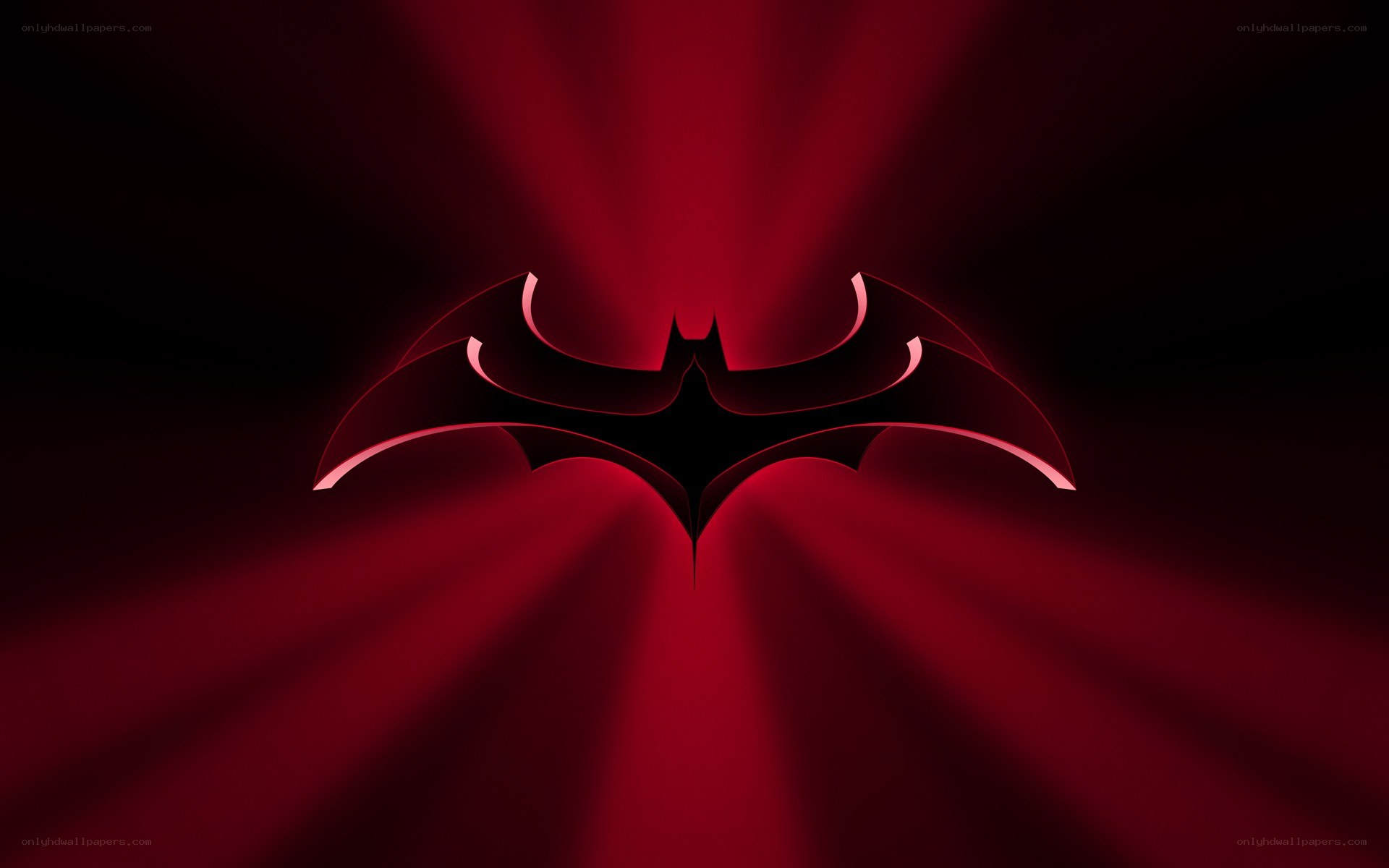 Red Batman symbol with light rays