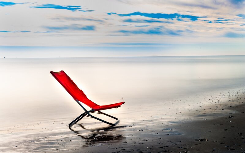 Red Beach Chair — Serene, Sunset