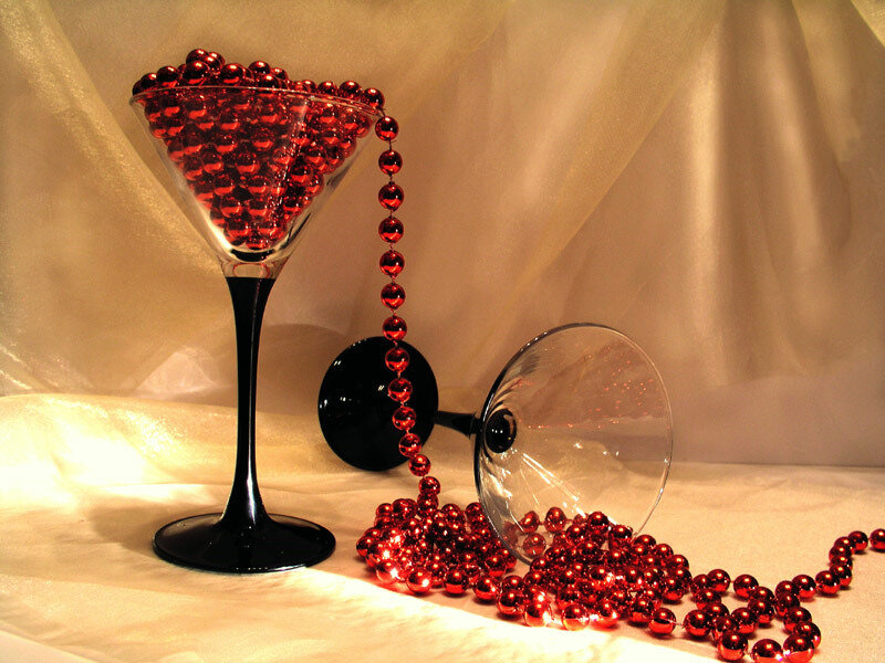 Red Beads in Martini Glasses