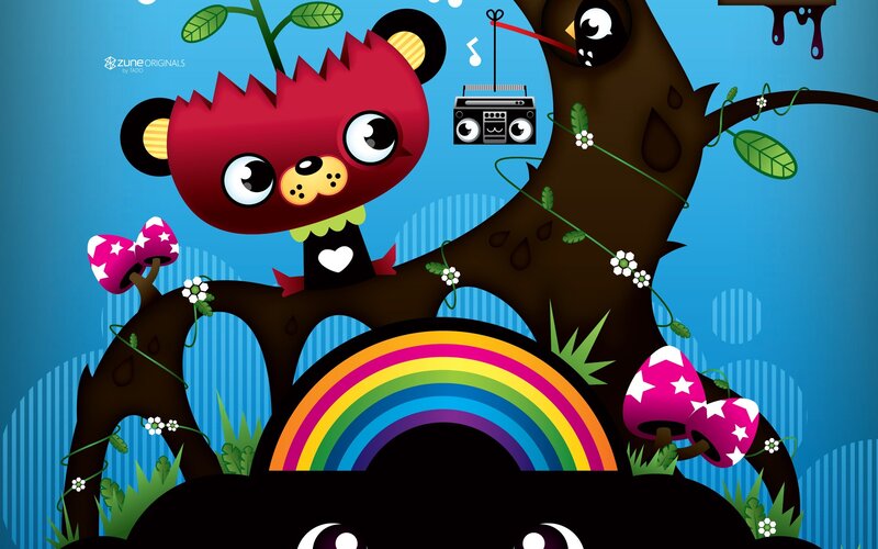 Red Bear in Tree — Blue