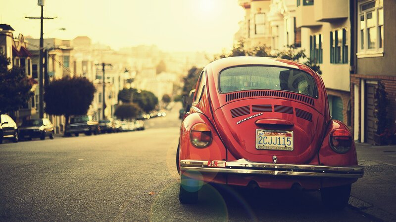 Red Beetle Car — Serene, Sunset