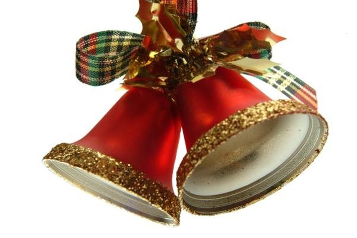 red bells with plaid ribbon