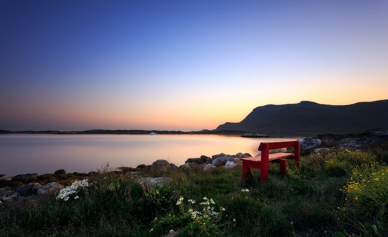 Red Bench by Water
