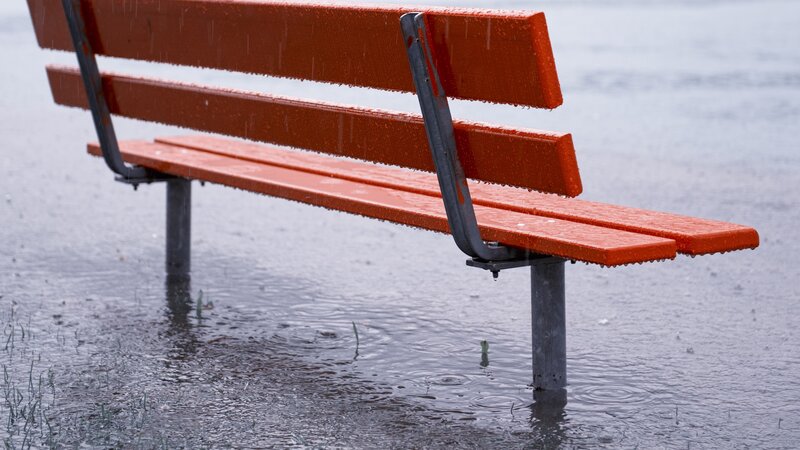 Red Bench in Rain