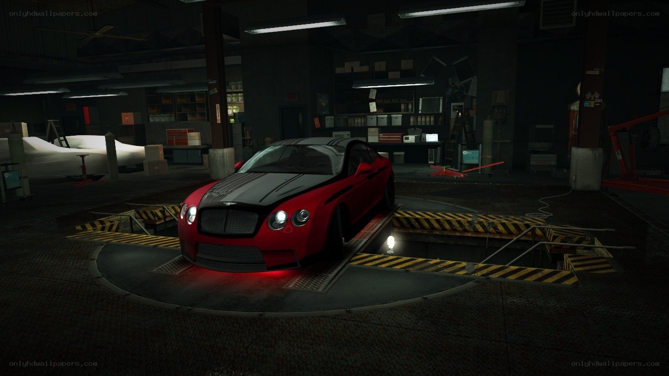 Red Bentley in garage