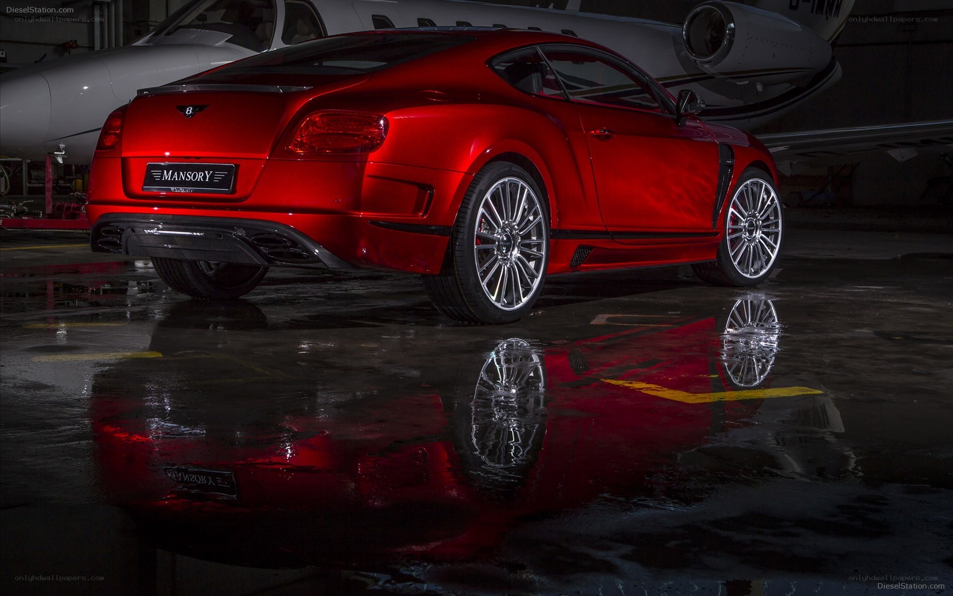 Red Bentley in hangar
