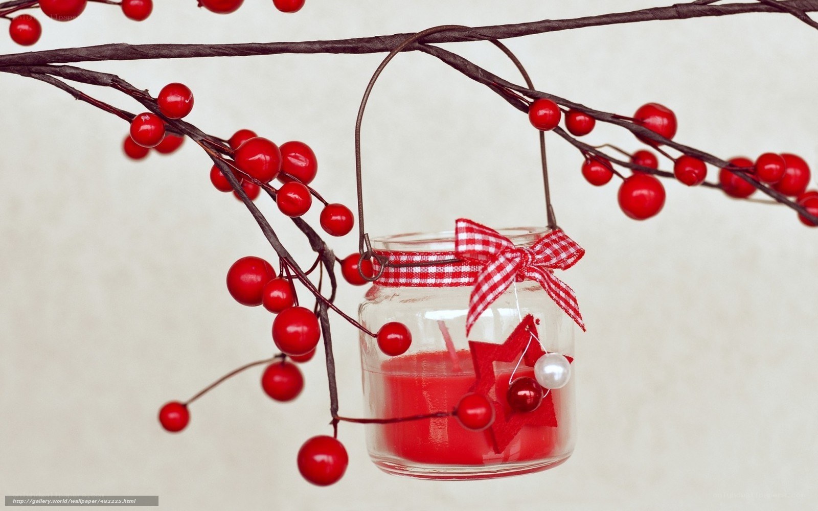 Red berries and candle jar