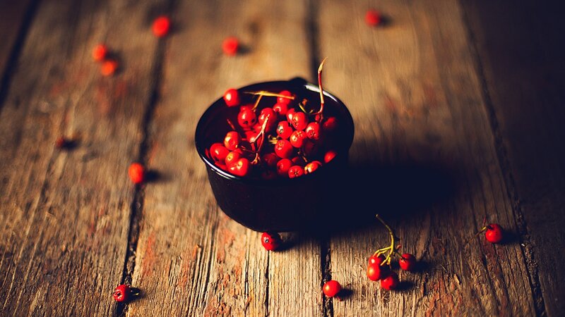 Red Berries in a Bowl — Dramatic, Photograph
