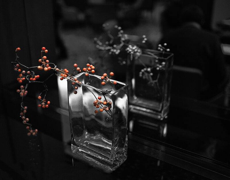 Red Berries in Glass Vase