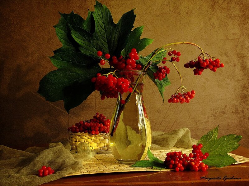 Red Berries in Vase — Calm, Photograph