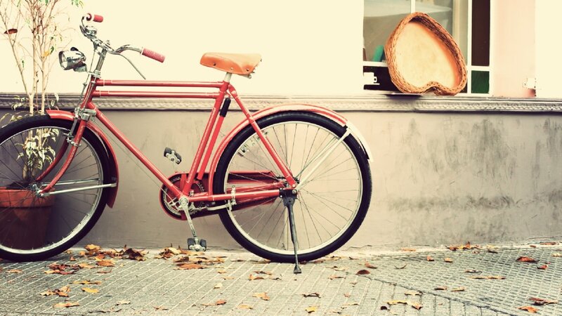 Red Bicycle Against Wall — Calm, Autumn