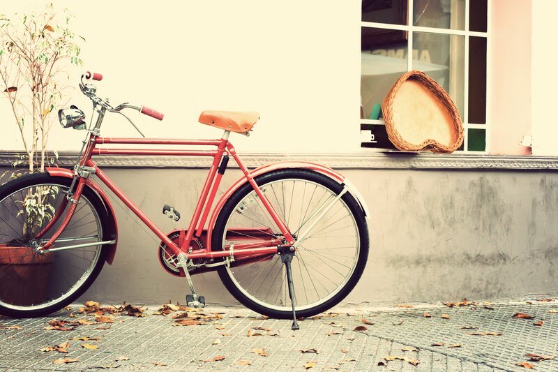 Red Bicycle Against Wall — Calm