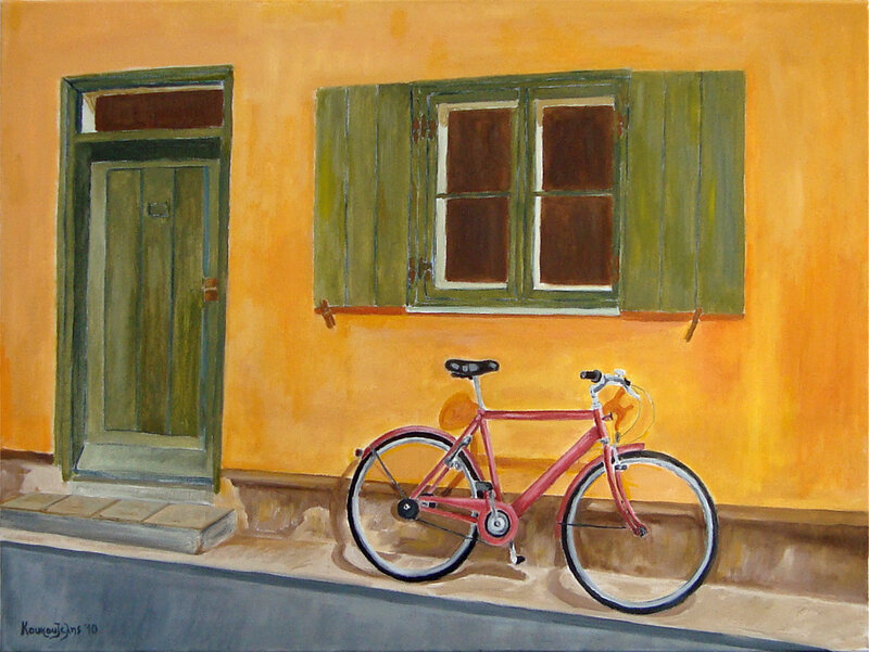 Red Bicycle Against Wall — Orange