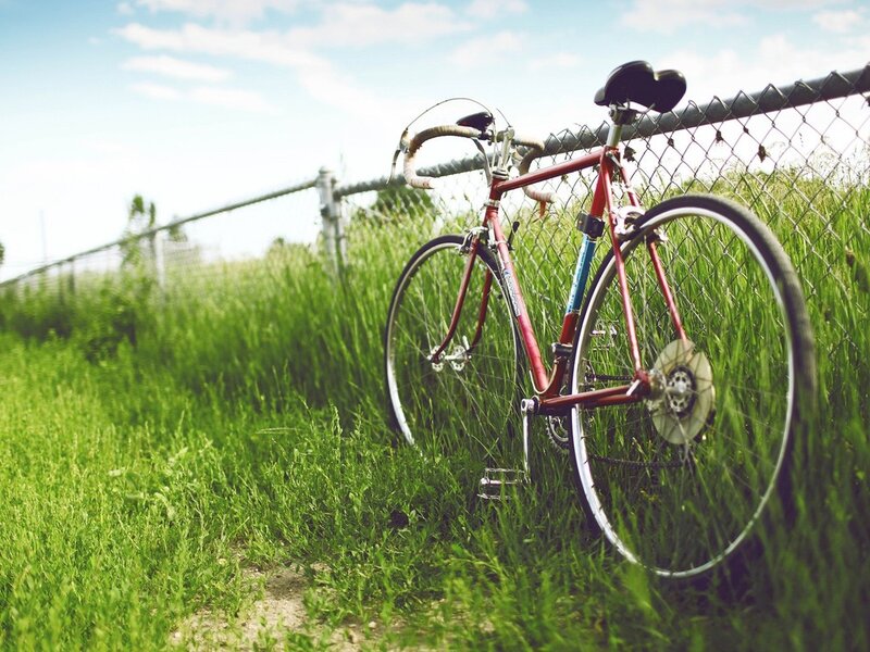 Red Bicycle in Grass — Green