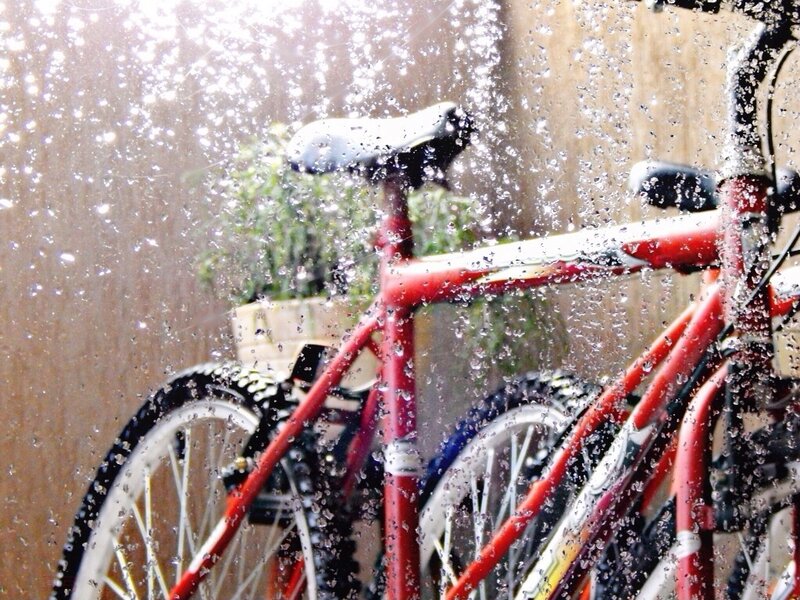 Red Bicycle in Rain