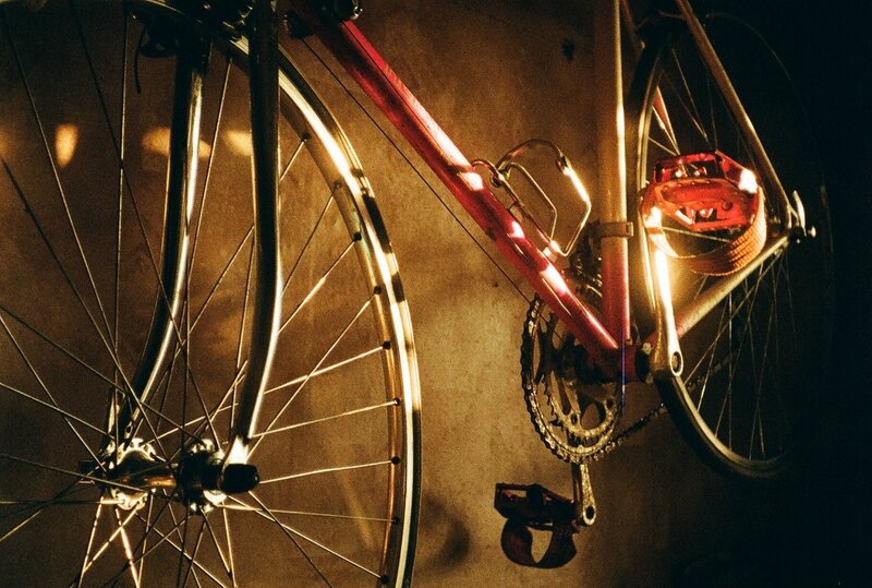 Red bicycle in warm light