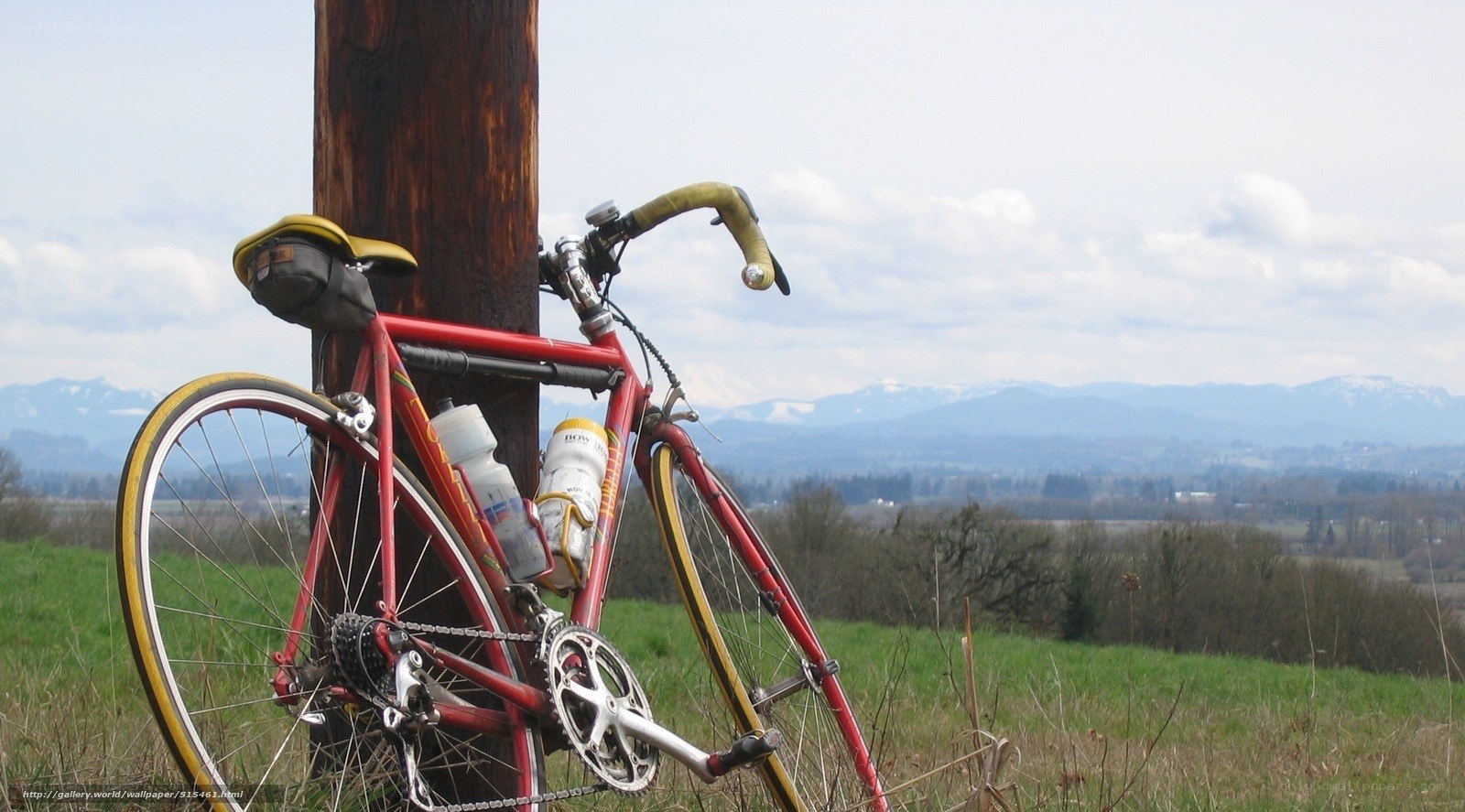 Red bicycle on a hillside