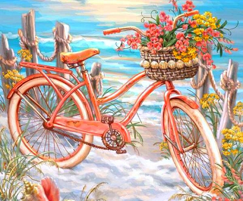 Red Bicycle on Beach — Serene