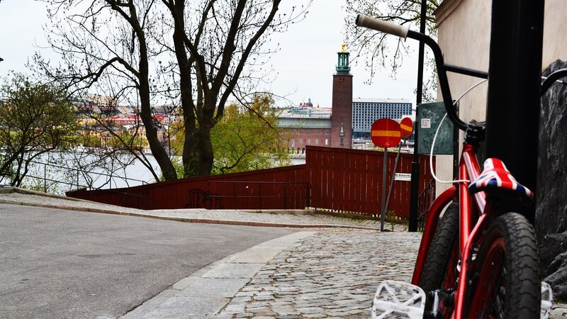 Red Bicycle on Cobblestone