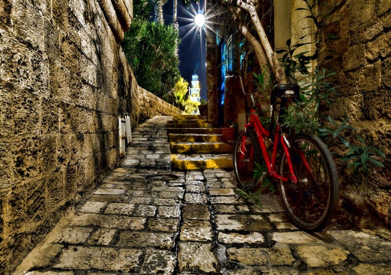 Red Bicycle on Stone Steps