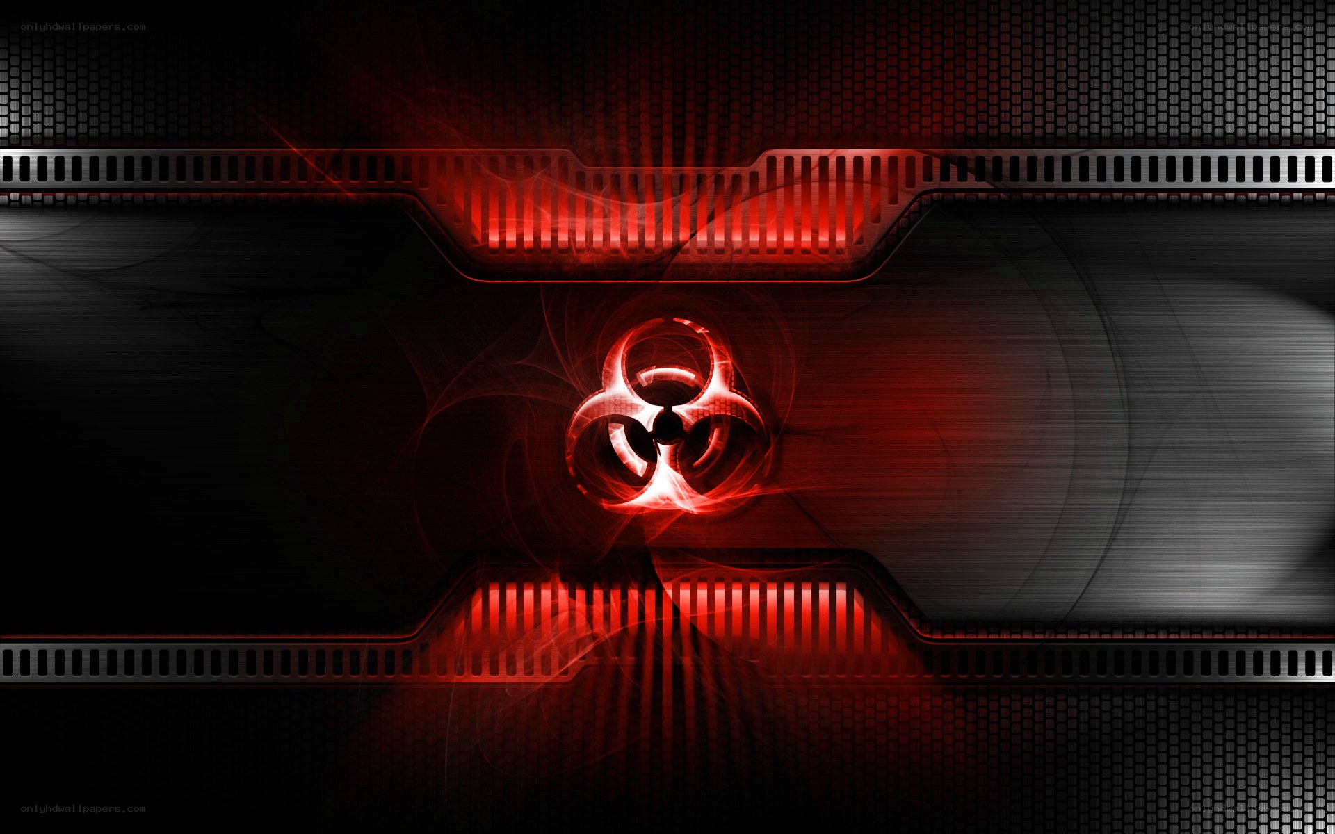 Red biohazard symbol background