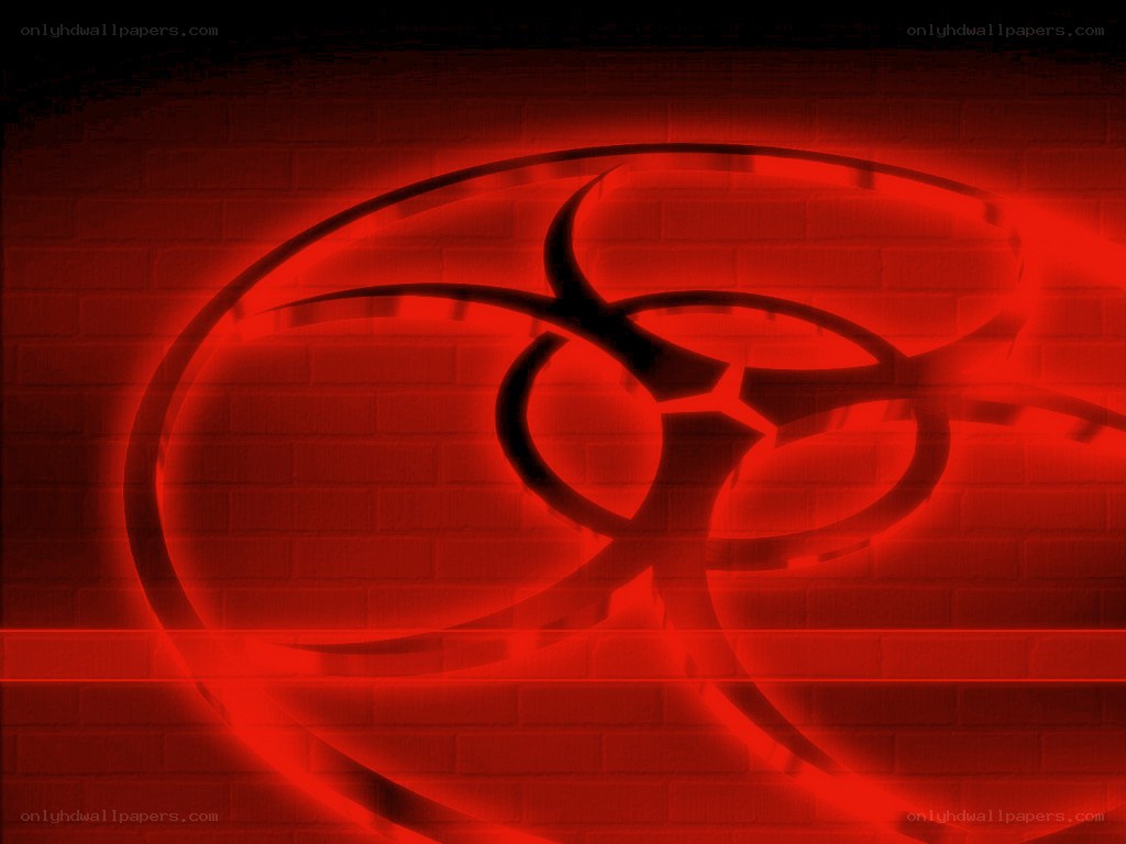 Red biohazard symbol on brick wall