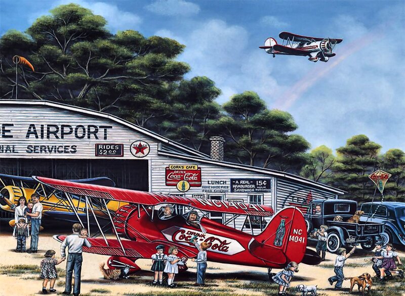 Red Biplane at Airport