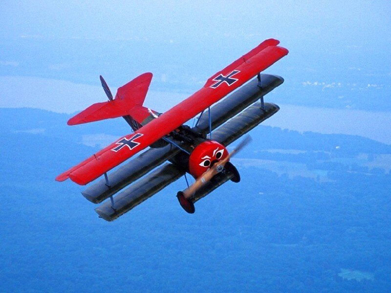 Red Biplane in Flight — Dynamic, Photograph, Aircraft, Sky