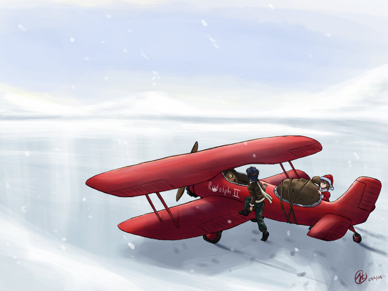 Red Biplane in Snow