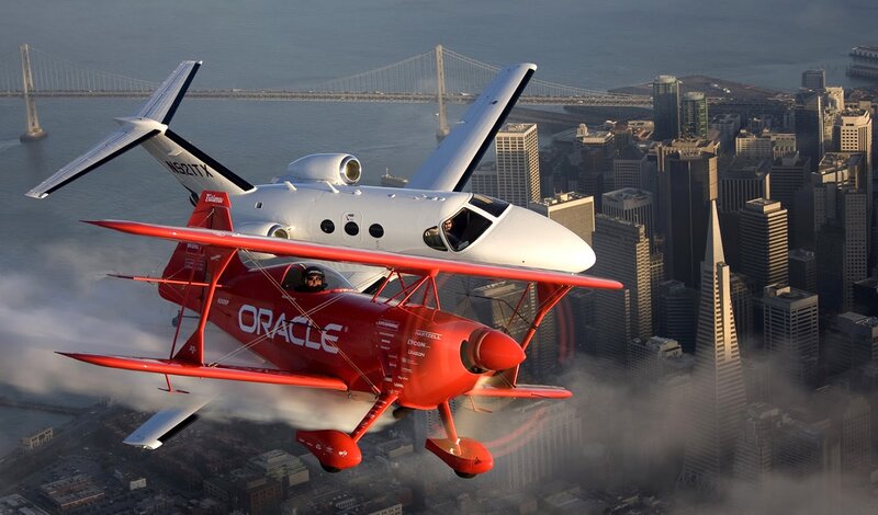 Red Biplane with Jet