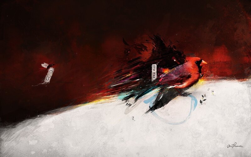 Red Bird in Motion — Dramatic, Digital Art