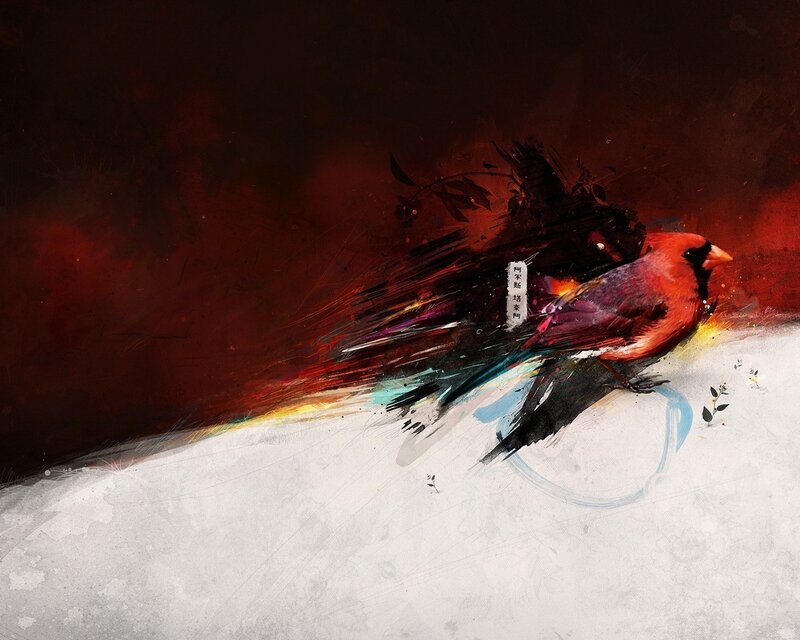 Red Bird in Motion — Dramatic