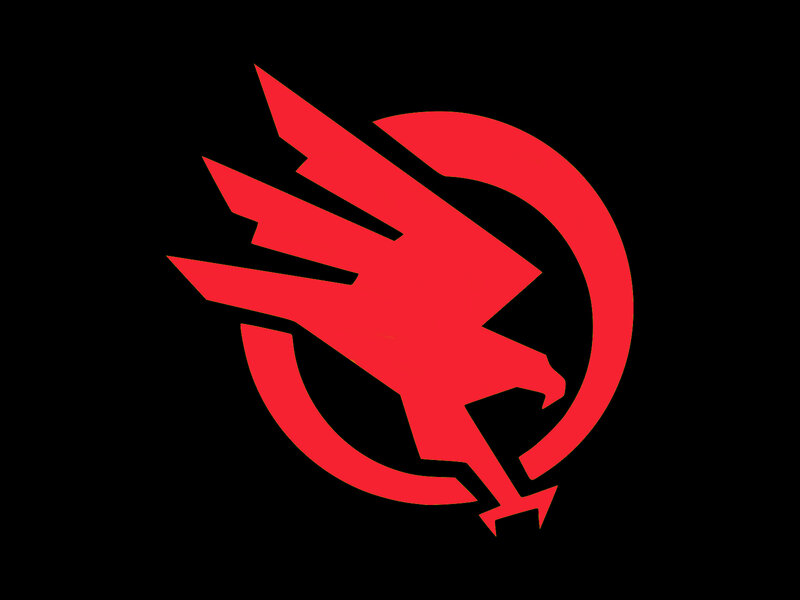 Red bird logo on black